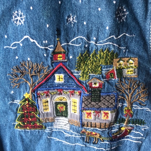 Vintage Bobbie Brooks Demin Christmas Button Down - Picture 6 of 6